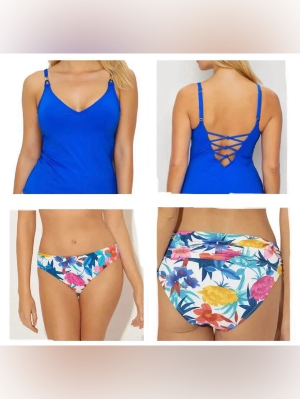 Bleu Rod Beattie Aruba Bleu Tankini Size 4 and Floral Bikini Bottom Size 6
